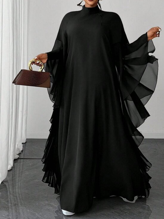 Dresses & Skirts - Black Modest Women's Flutter Sleeve Loose Flattering Dress